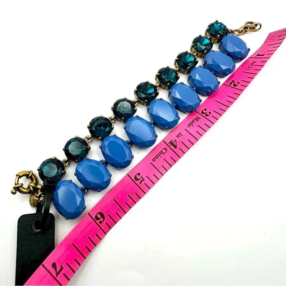 J Crew Blue Double Row Tennis Bracelet Crystal Statement NWT Oversized Preppy